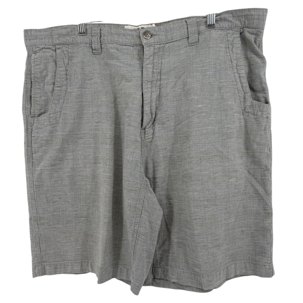 Mountain Khakis Mens Grey Plaid Linen Blend‎ Flat Front Shorts Size 42x10